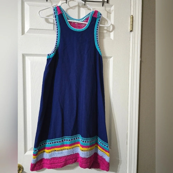 Sleeveless Navy Midi Dress with Pink Accents - Picture 2 of 10